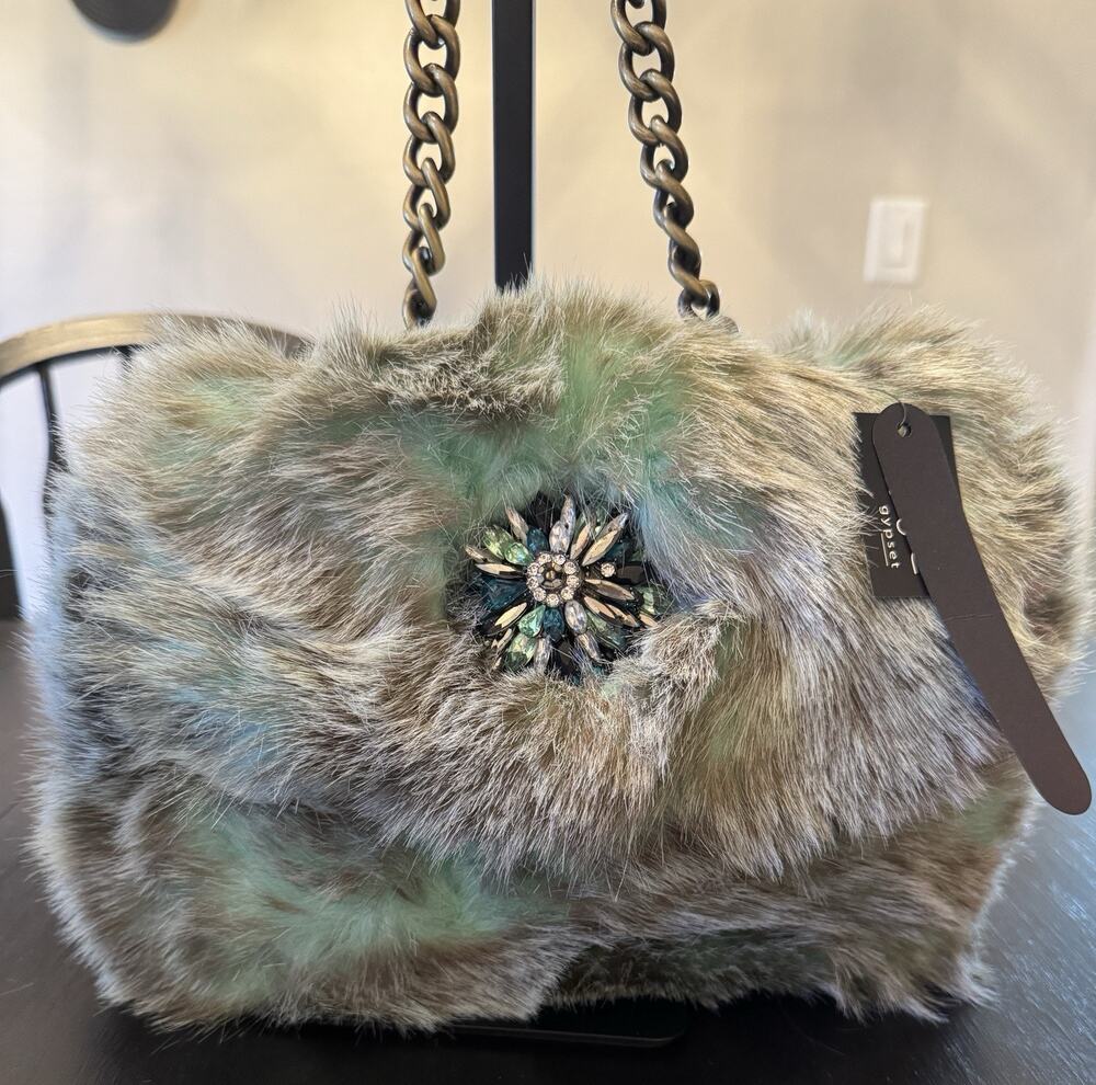 NWT Elle & Jae Gypset Faux Fur Flap Shoulder Bag